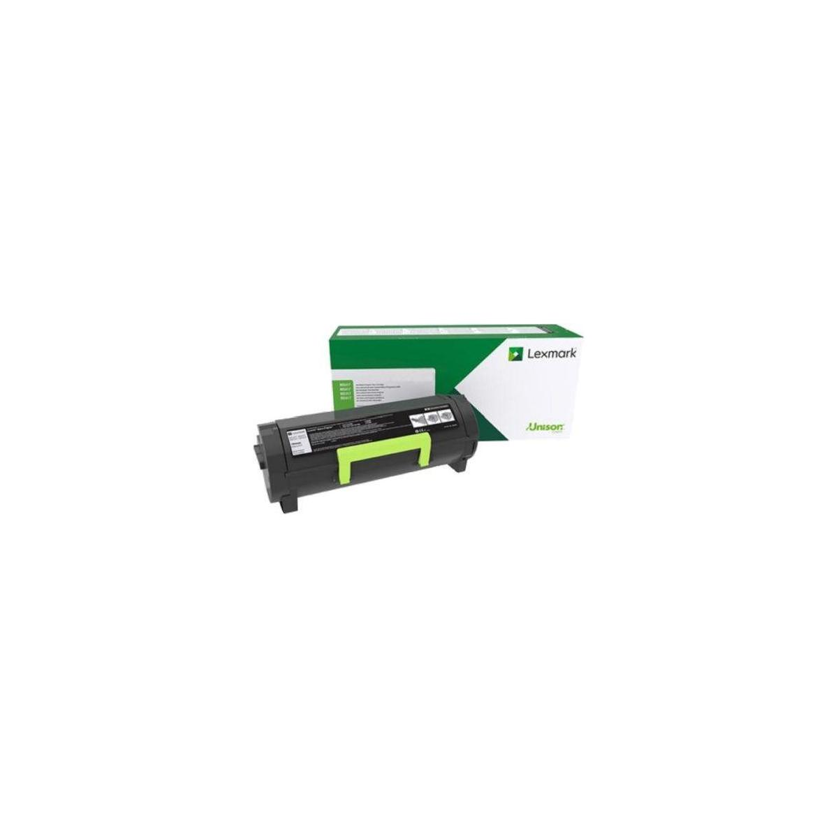 Cartuccia toner Lexmark Unison con linguetta verde, in confezione.