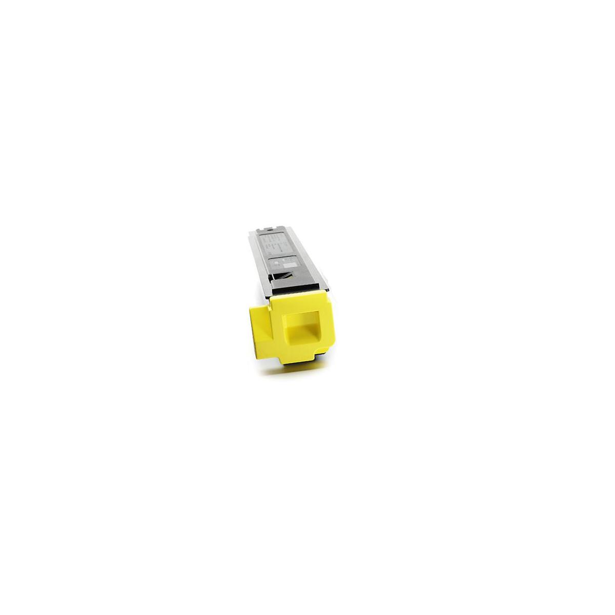 Un adaptador de cartucho de tóner amarillo sobre fondo blanco.