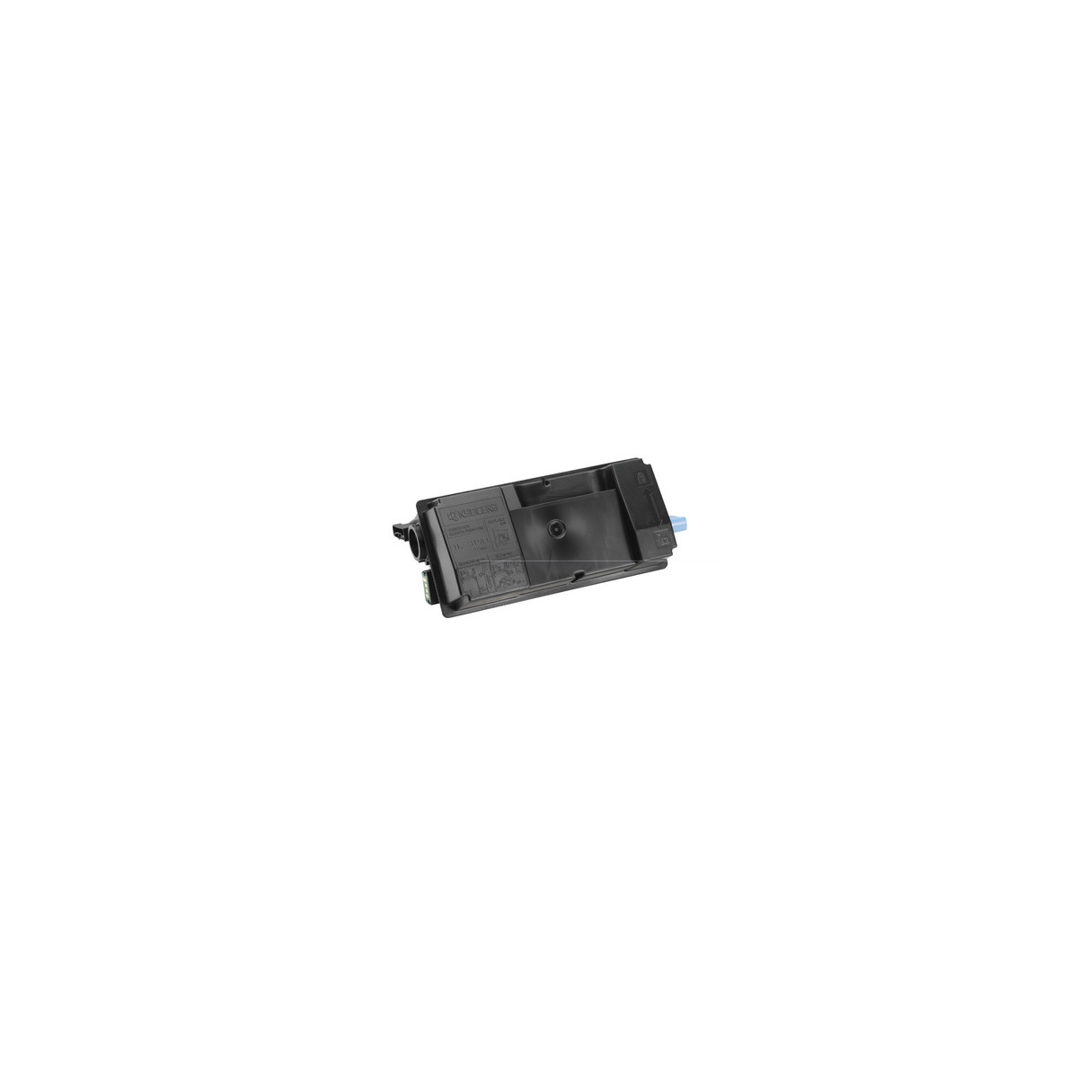 Une cartouche de toner noire avec logo Kyocera et étiquettes.