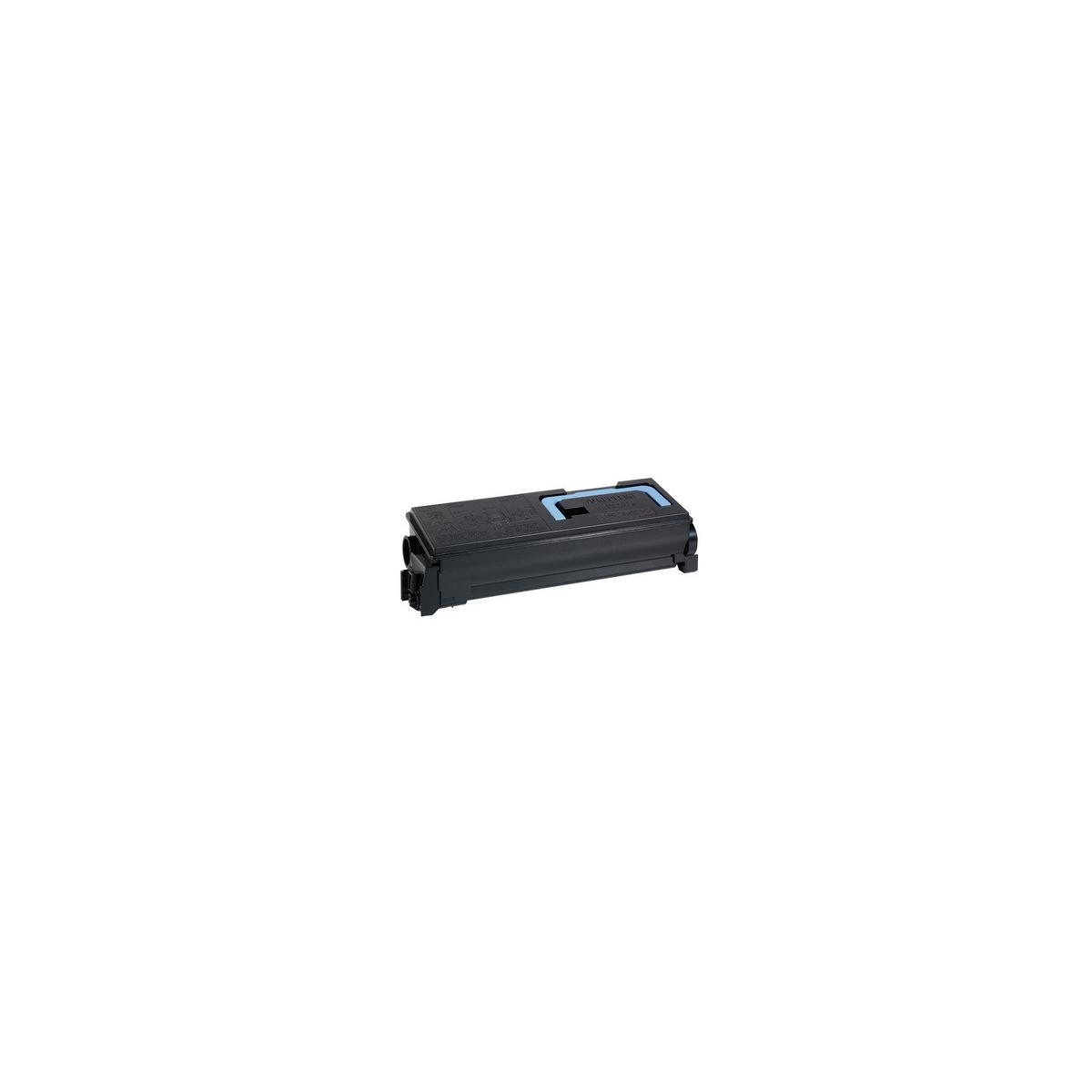 Zwarte toner cartridge met blauwe hendel en tekst.