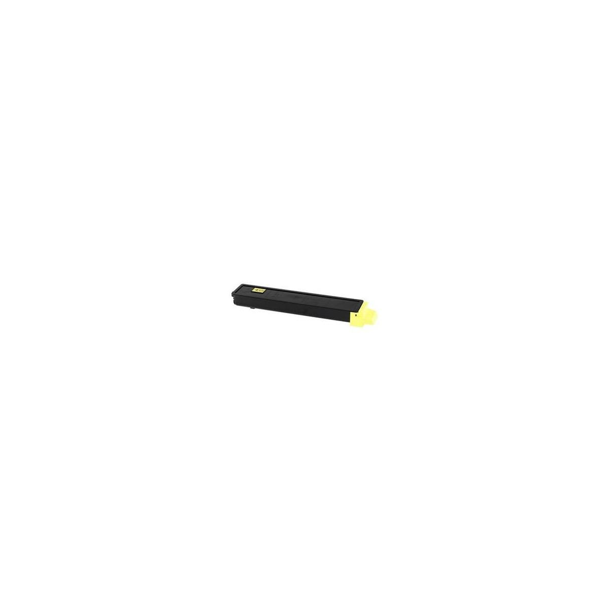 Cartucho de tóner negro con extremo amarillo sobre fondo blanco.