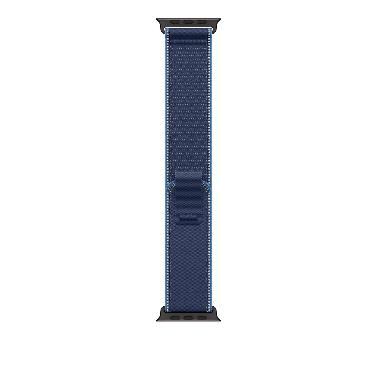 Cinturino in tessuto blu scuro per orologio con connettore nero.
