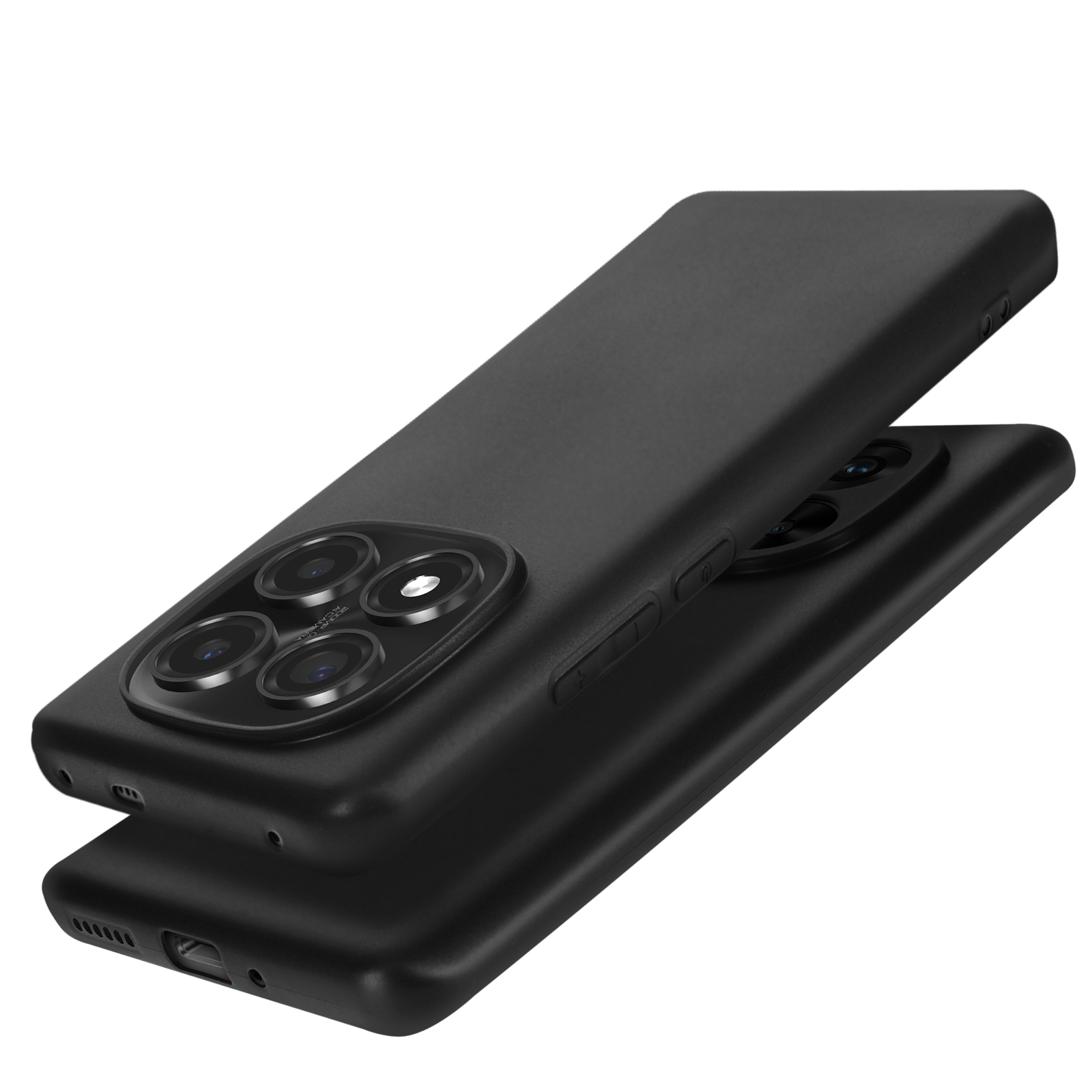 Due custodie per telefono nere una accanto all'altra, focus sulla fotocamera.