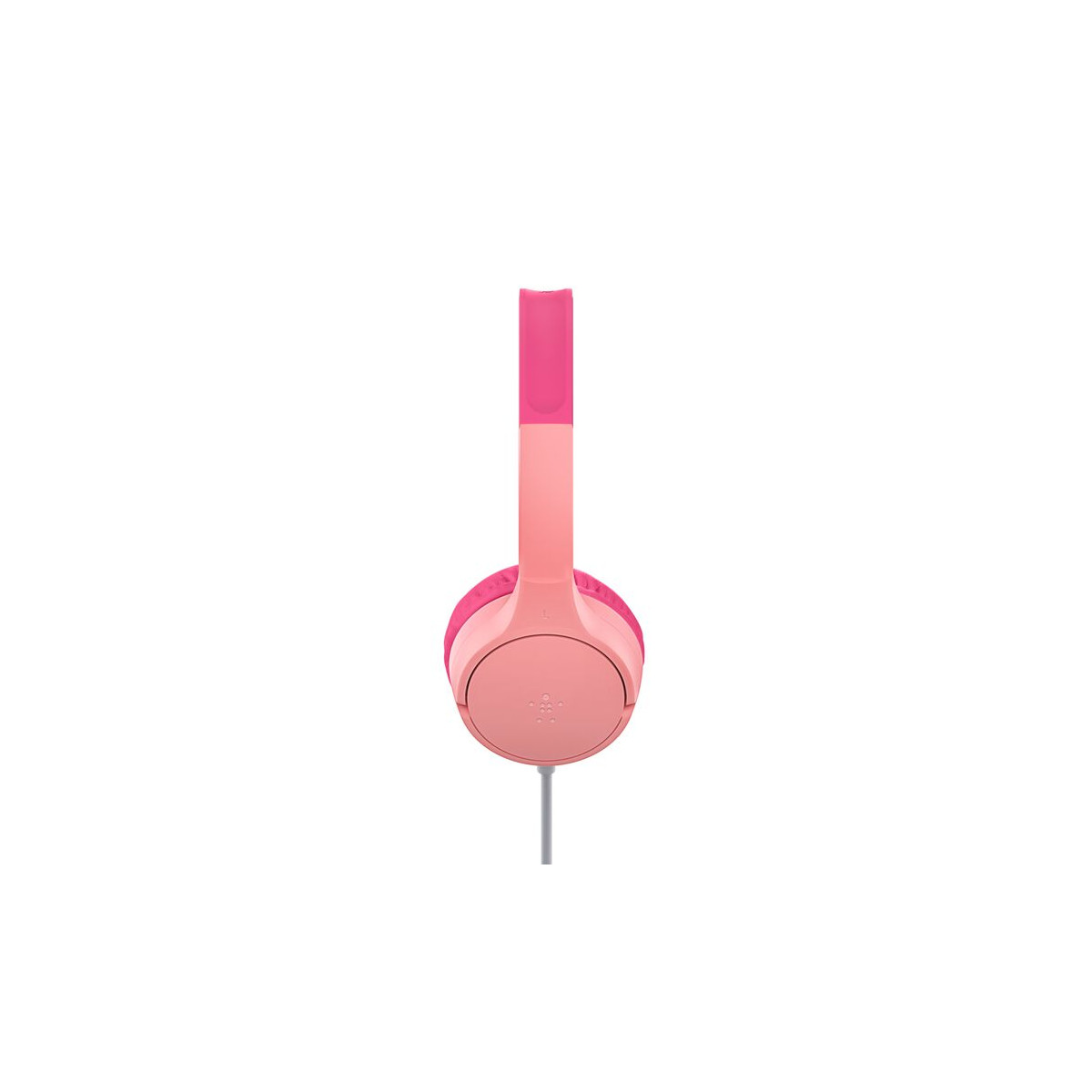 Cuffie rosa su sfondo bianco.