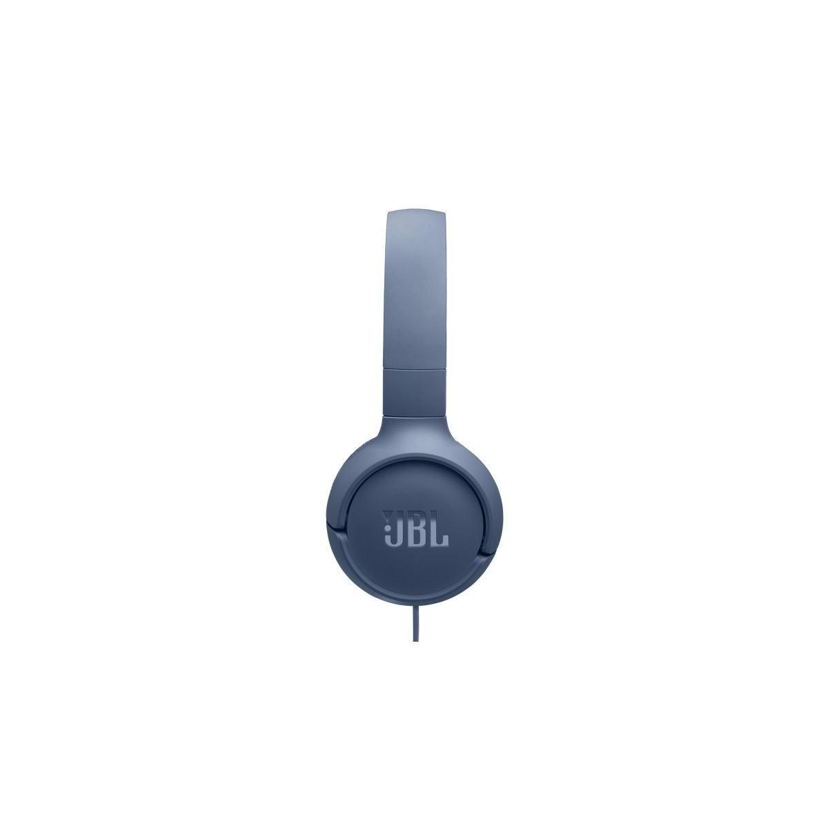 Blaue JBL Kopfhörer mit Kabel auf weißem Hintergrund.