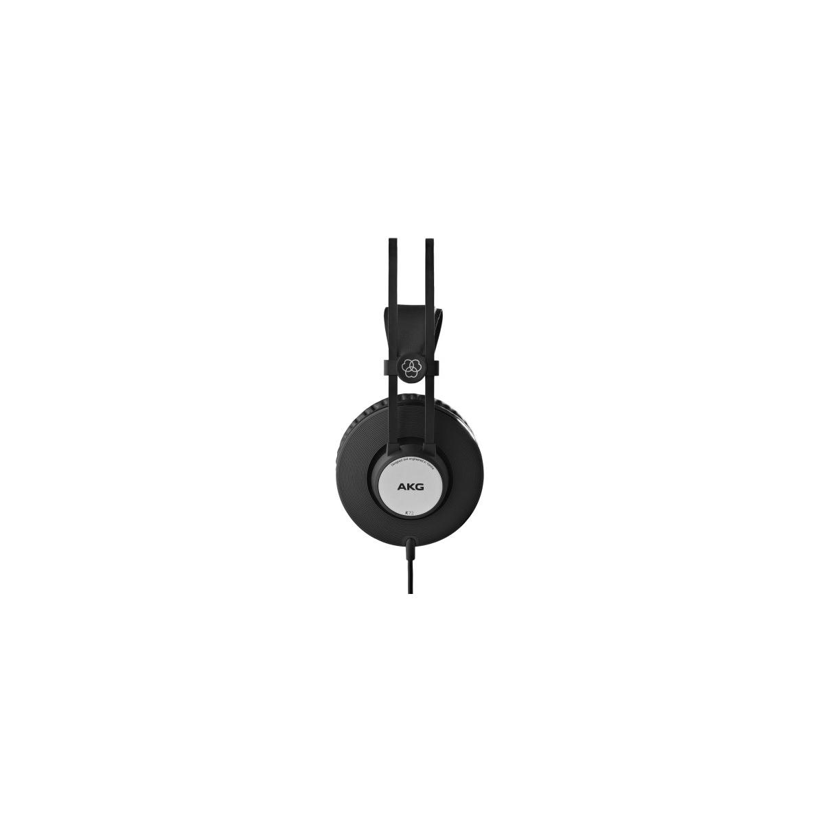 Casque AKG noir avec accent argenté et cordon noir.