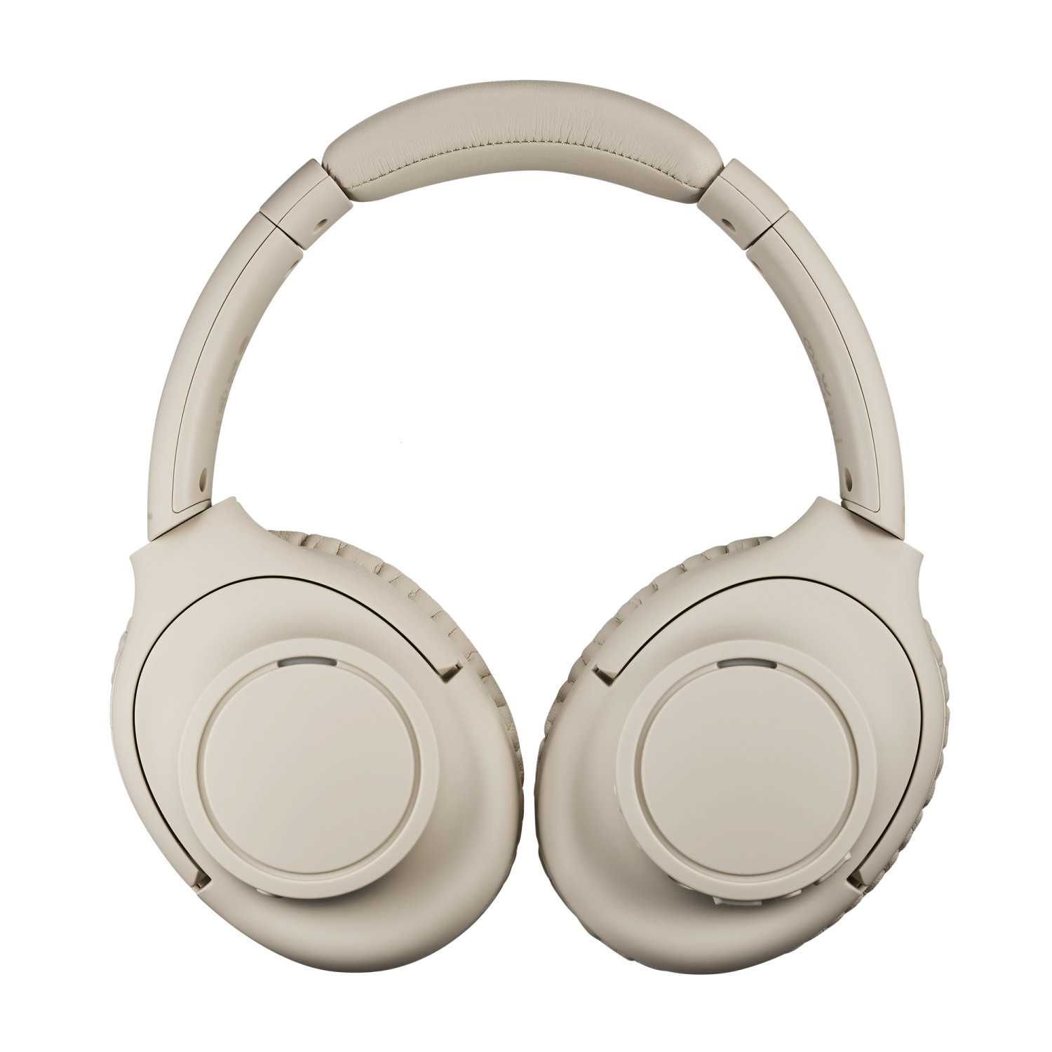 Cuffie beige over-ear con archetto imbottito e padiglioni rotondi.