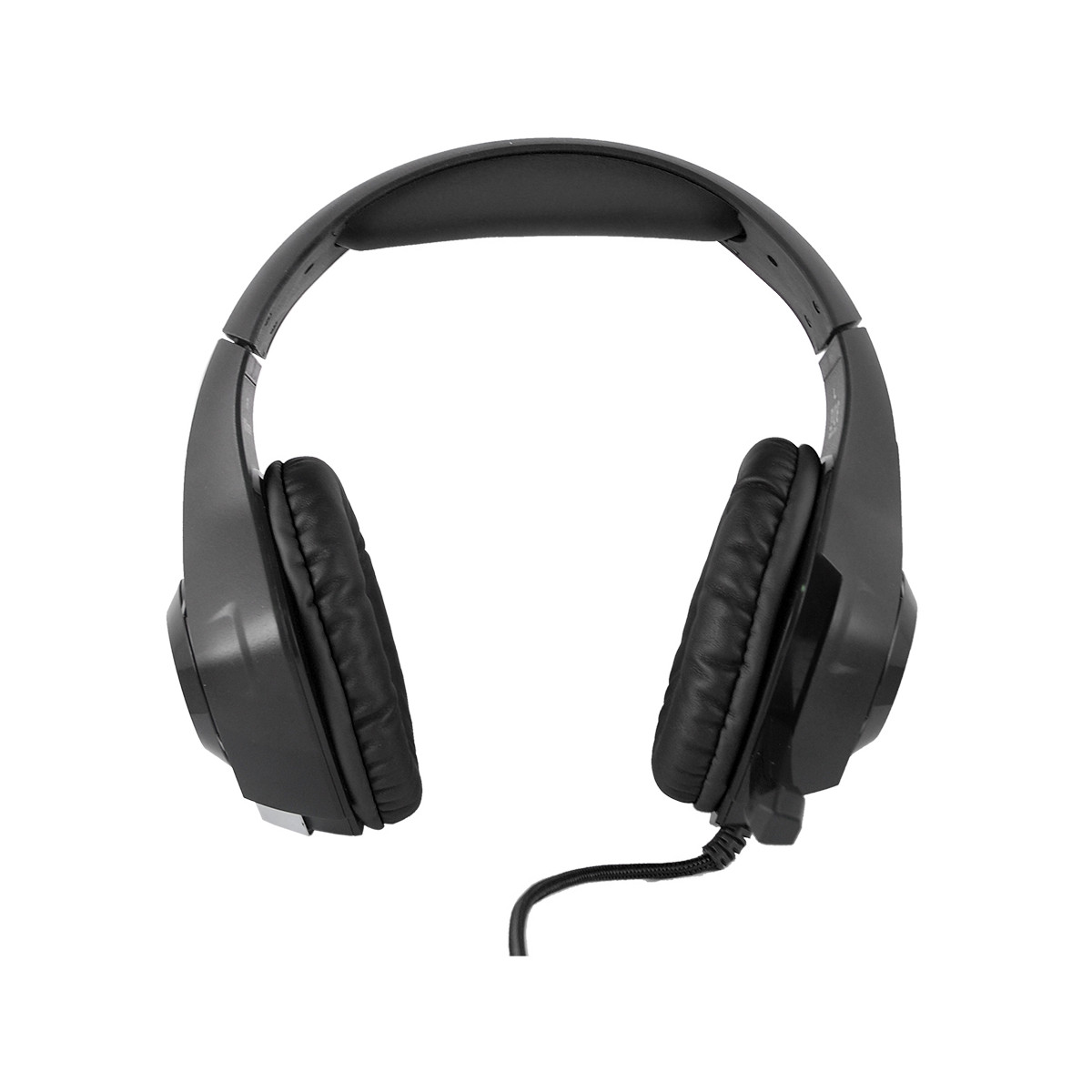 Cuffie nere over-ear con cavo, su sfondo bianco.