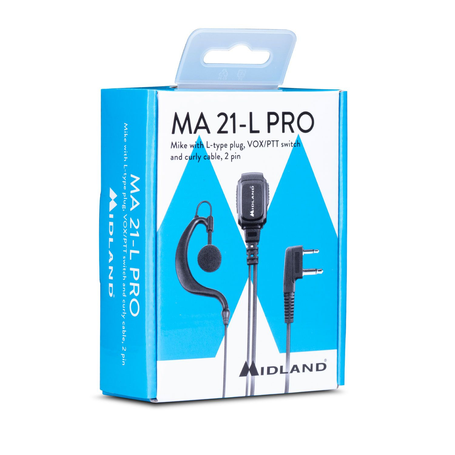 Box of Midland MA 21-L PRO headset with L-type plug.