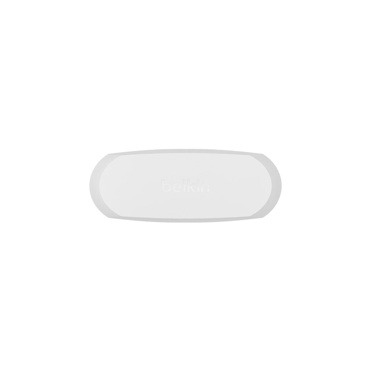 Un estuche de carga blanco y rectangular con esquinas redondeadas.