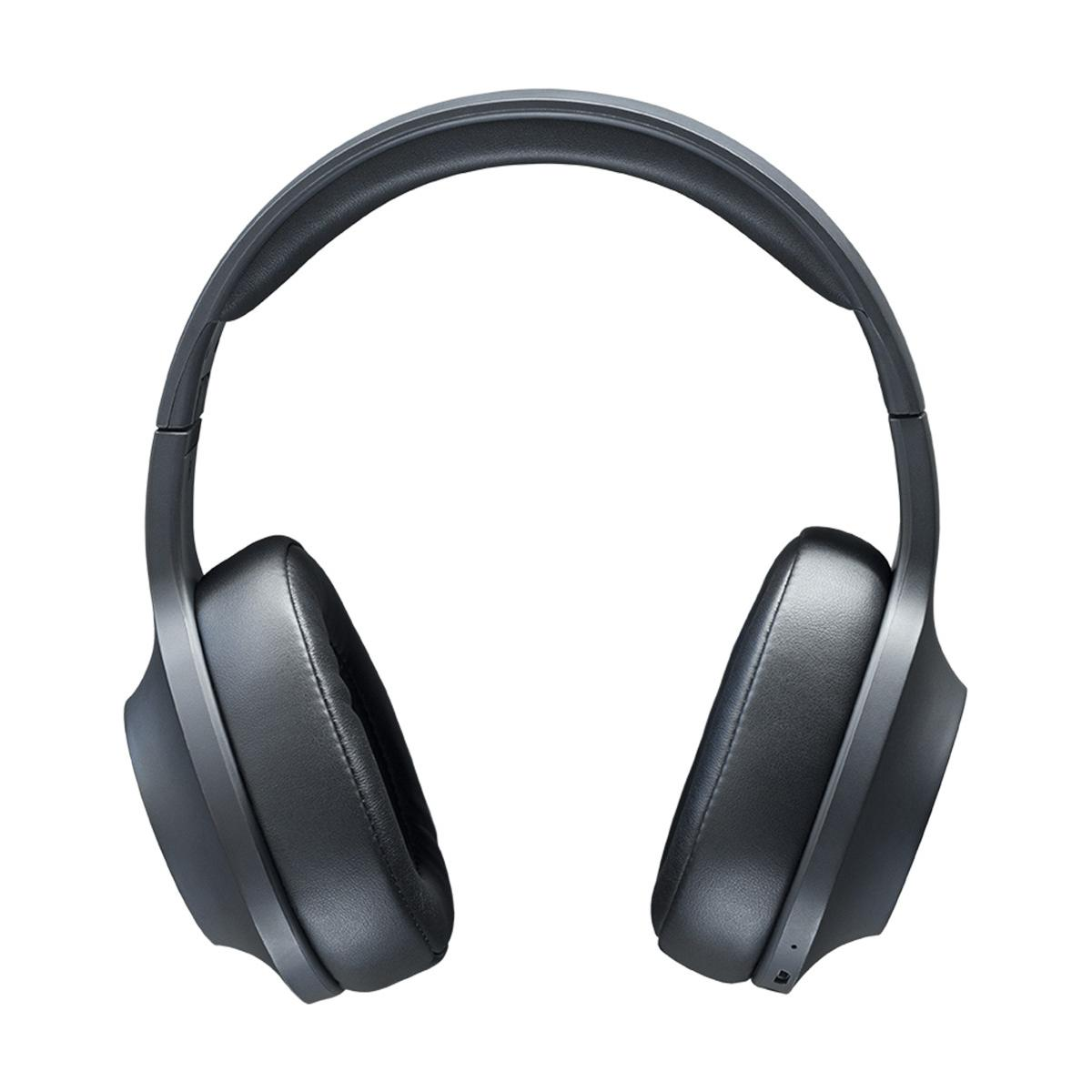 Cuffie nere over-ear con archetto e padiglioni imbottiti.