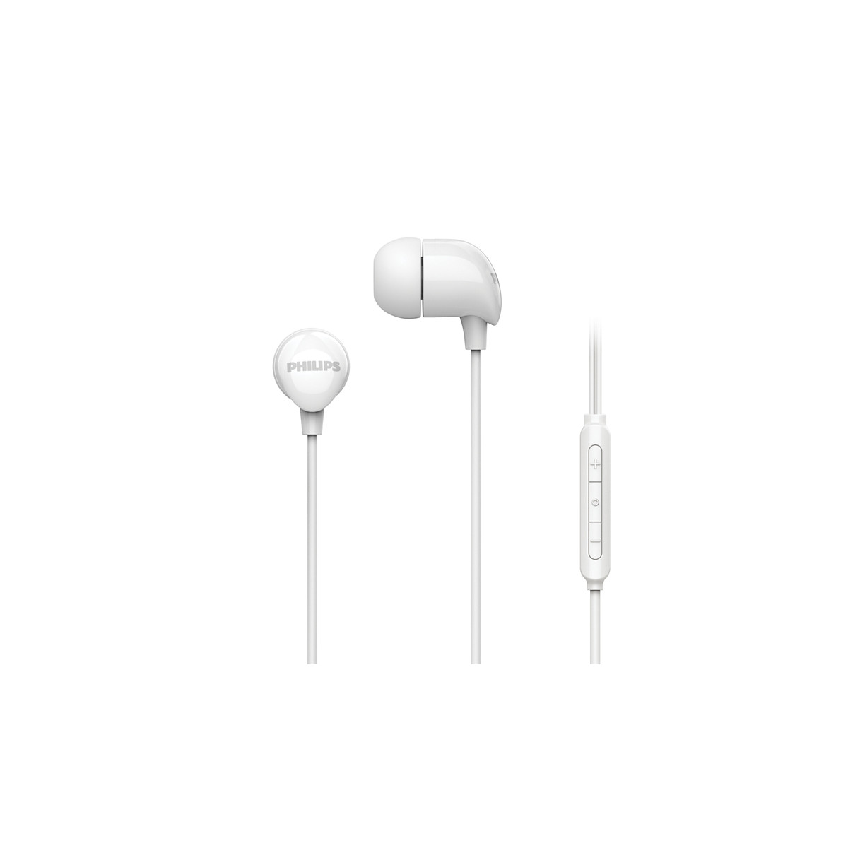 Witte in-ear oordopjes met microfoon en afstandsbediening.