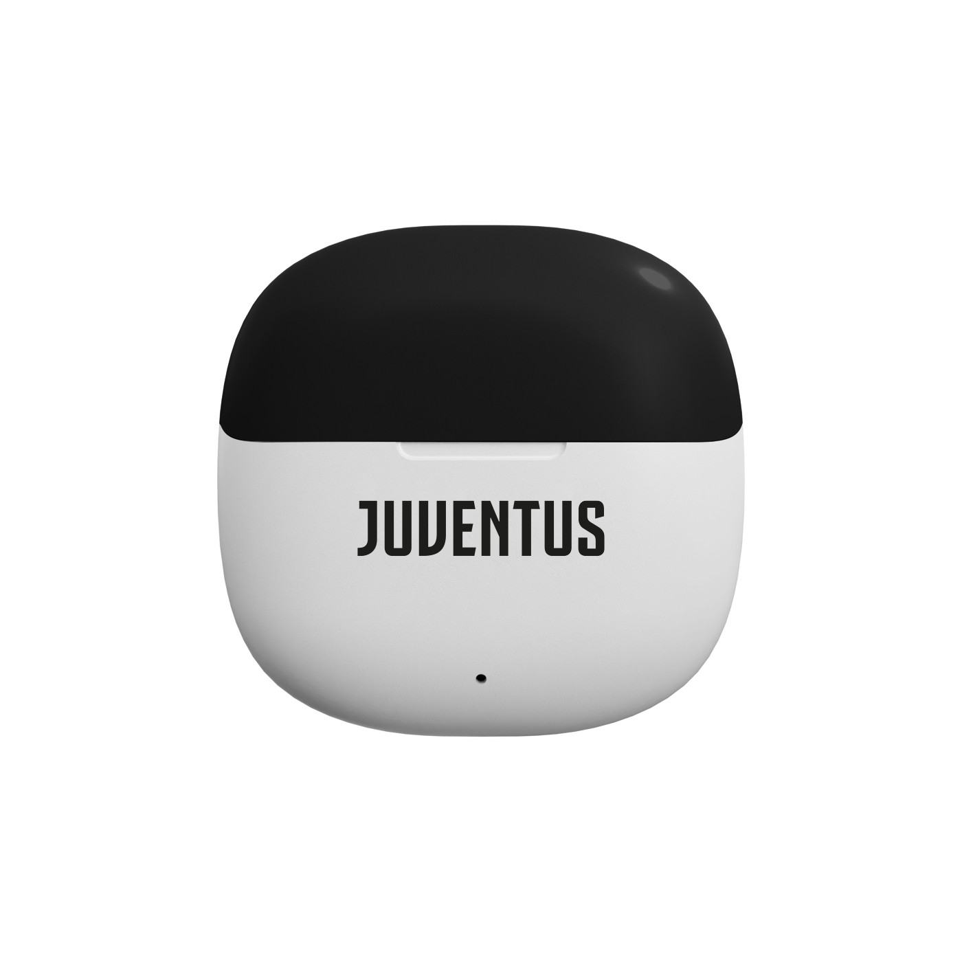 Una custodia per auricolari bicolore con marchio Juventus.
