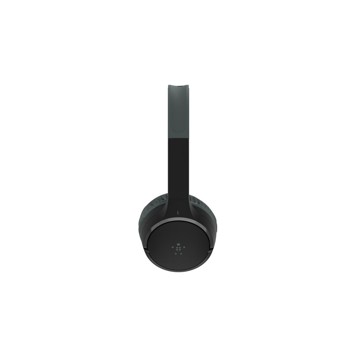 Black headphones with a gray headband on a white background.