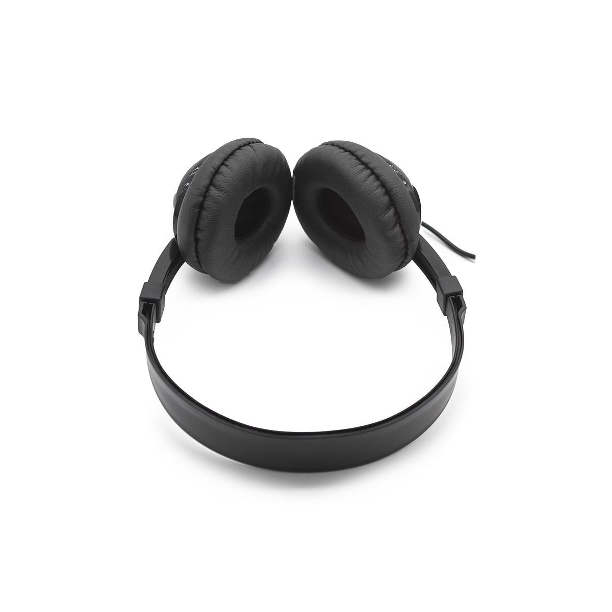 Cuffie over-ear nere con padiglioni imbottiti, su sfondo bianco.