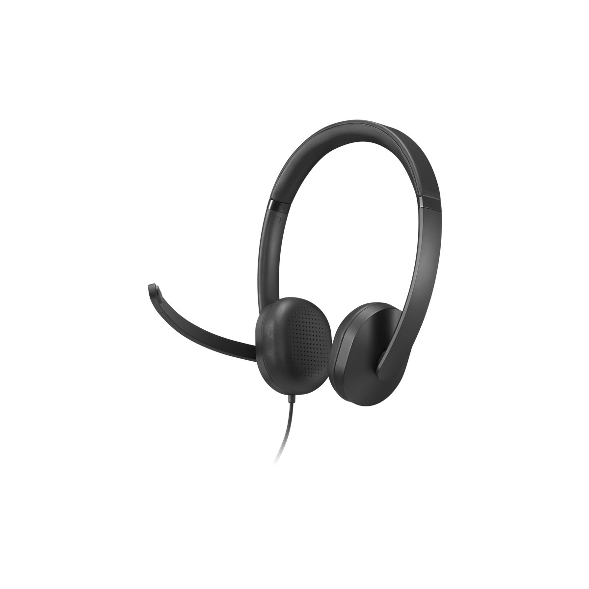 Black over-ear headphones with a microphone arm and perforated earcups.