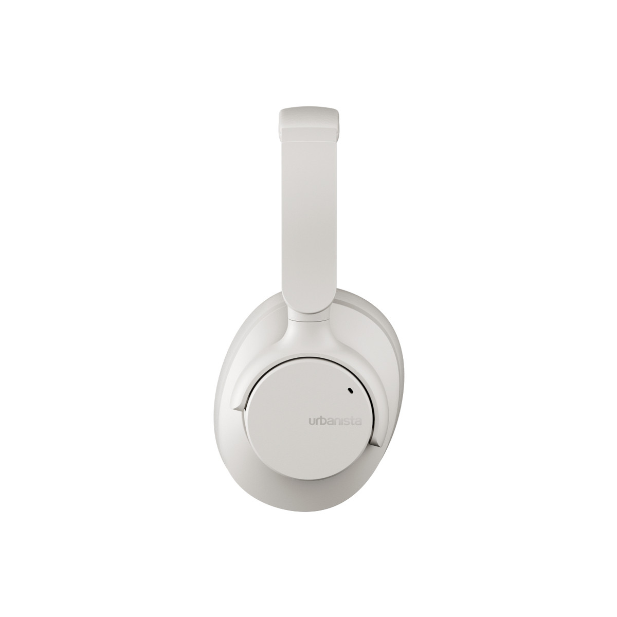 Witte koptelefoon met herzien ontwerp, op witte achtergrond.