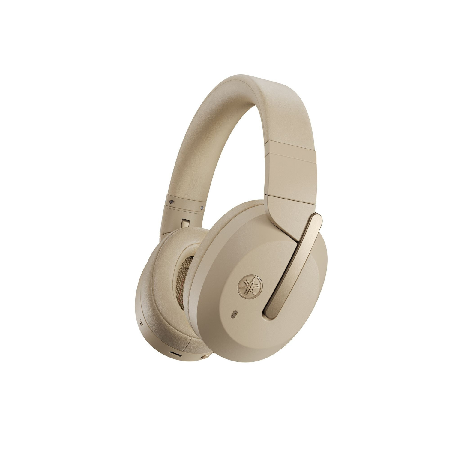 Beige Kopfhörer mit goldenen Akzenten und Yamaha-Logo auf weißem Hintergrund.