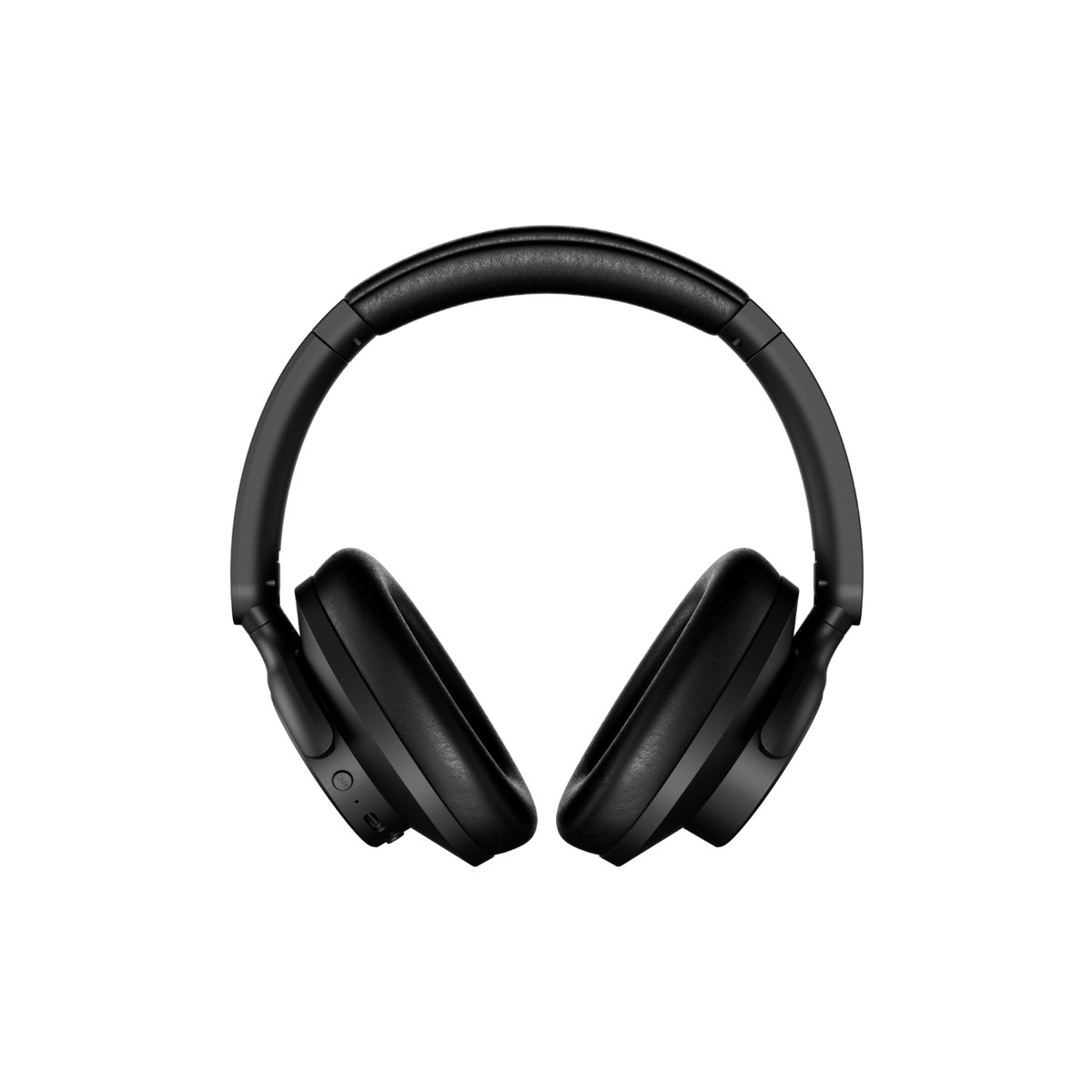 Casque circum-aural noir avec bandeau et oreillettes rembourrés, sur fond blanc.