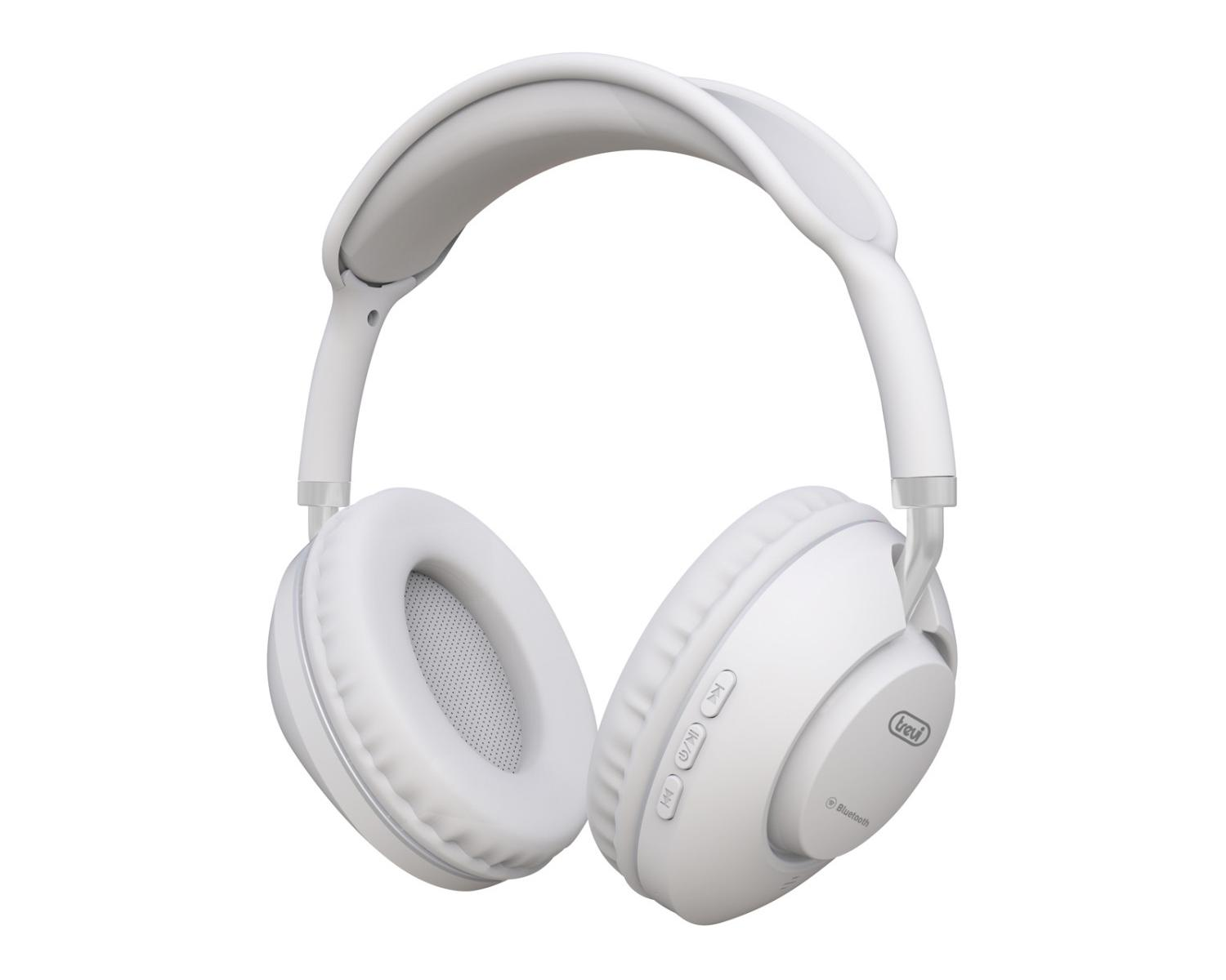 Witte draadloze koptelefoon met oorkussens en hoofdband.