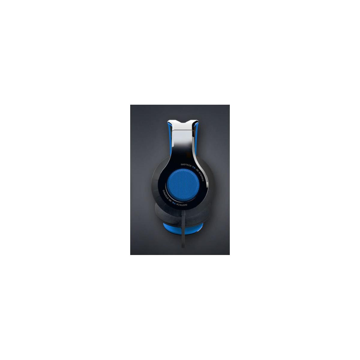 Cuffie stereo GIDTECH TR-30 blu e argento su sfondo scuro.