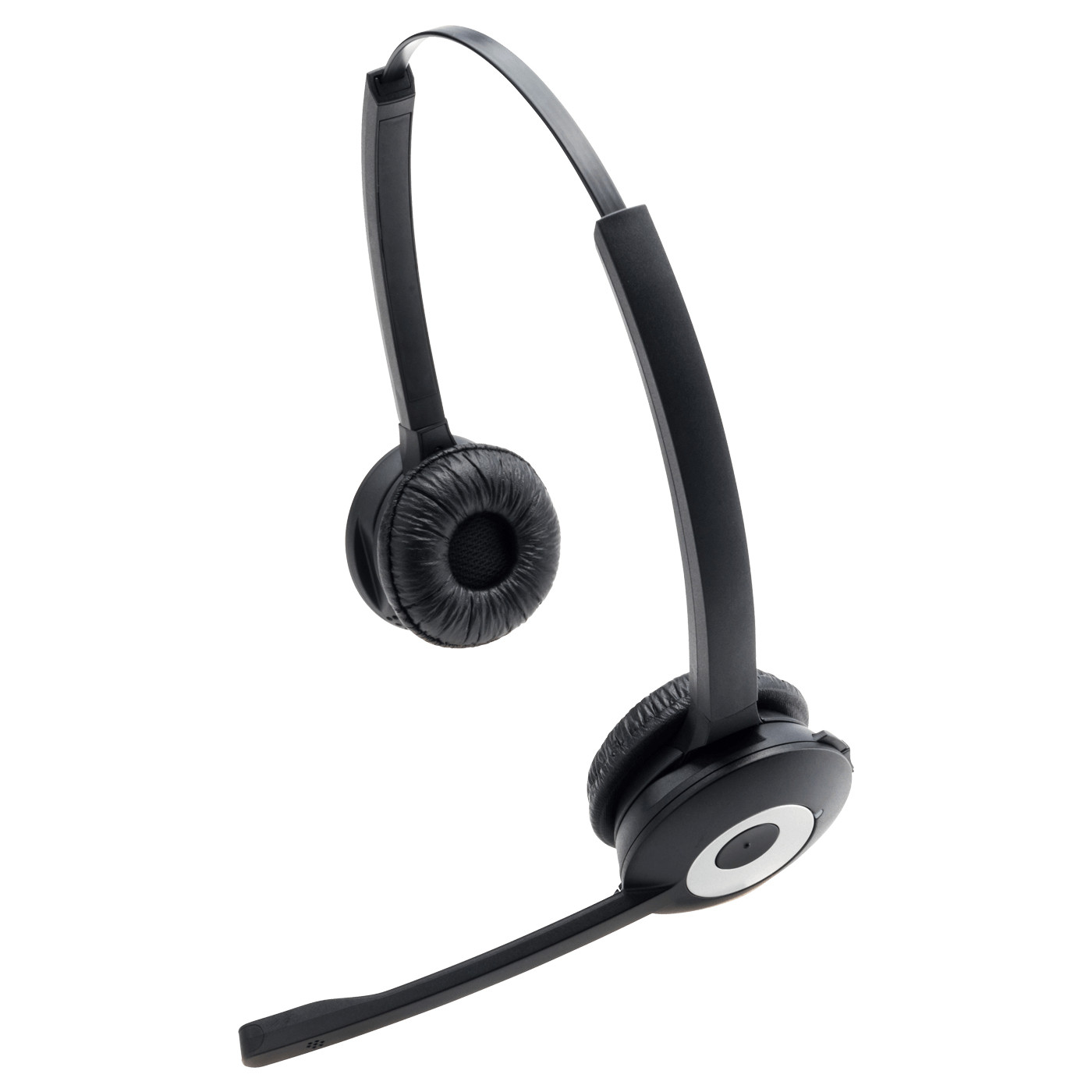 Schwarzes Headset mit Mikrofon und gepolsterten Ohrmuscheln auf weißem Hintergrund.