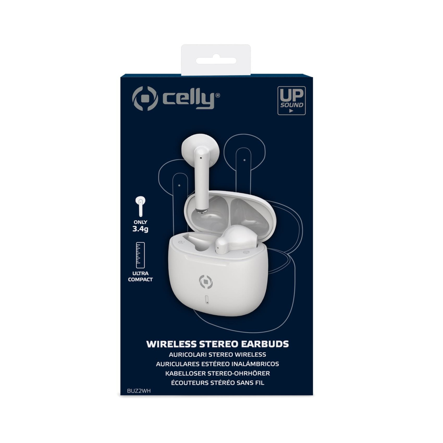 Confezione per auricolari stereo wireless Celly con custodia.