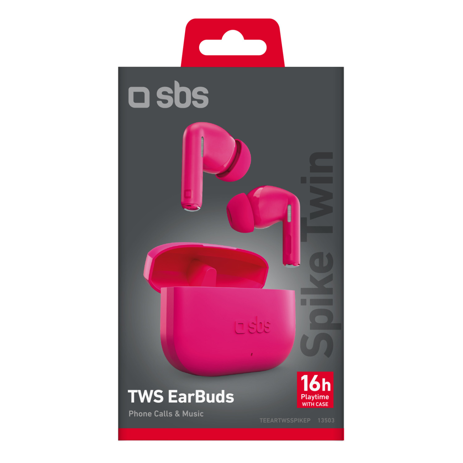 Confezione di auricolari SBS TWS rosa con custodia e 16 ore di autonomia.