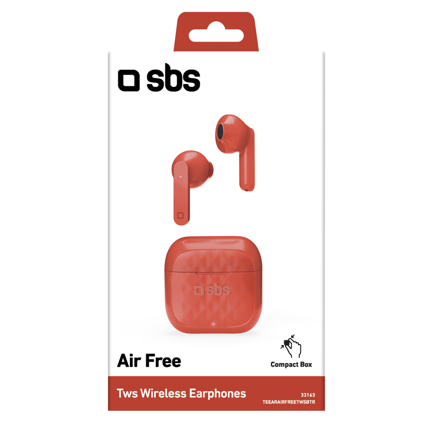 Confezione per auricolari TWS SBS Air Free rossi con custodia di ricarica.
