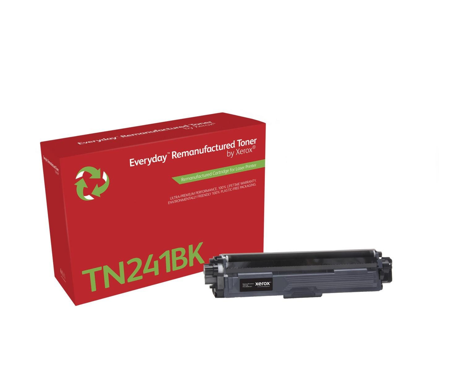 Rode doos met TN241BK toner en Xerox cartridge. Met recyclinglogo.