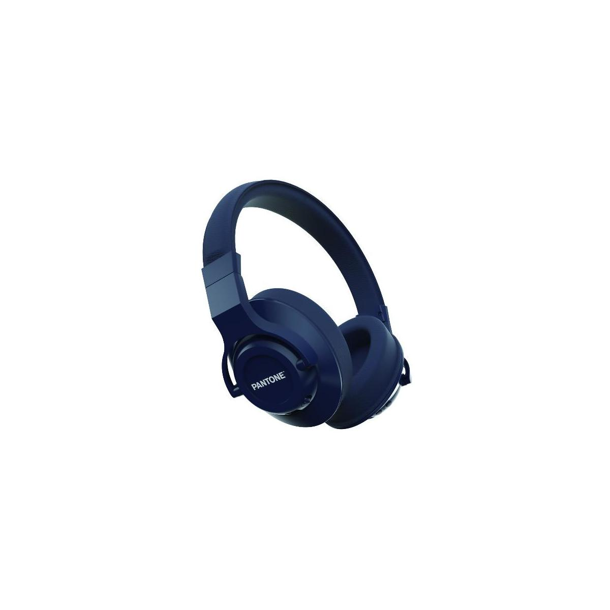Dunkelblaue Kopfhörer mit dem Pantone-Logo auf weißem Hintergrund.