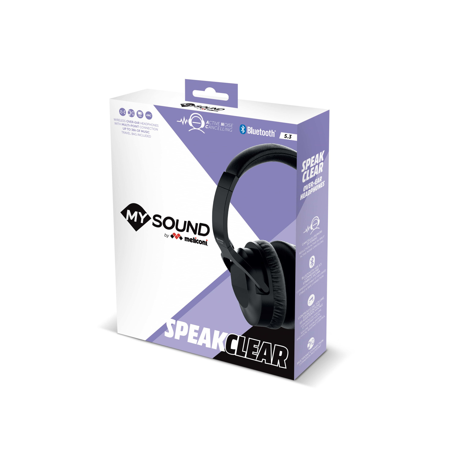 Confezione di cuffie over-ear con cancellazione attiva del rumore e Bluetooth 5.3.