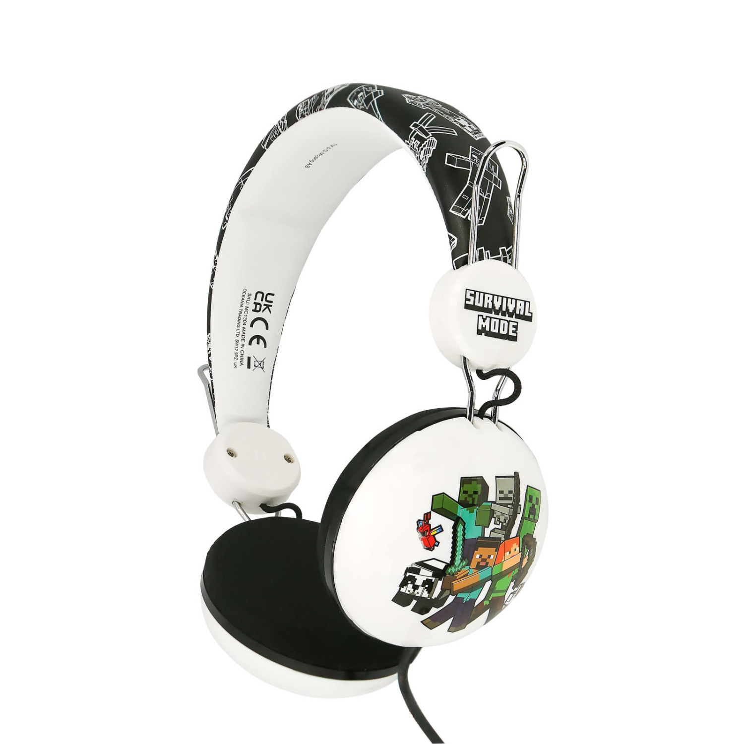 White and black headphones featuring Minecraft characters and "Survival Mode" text.