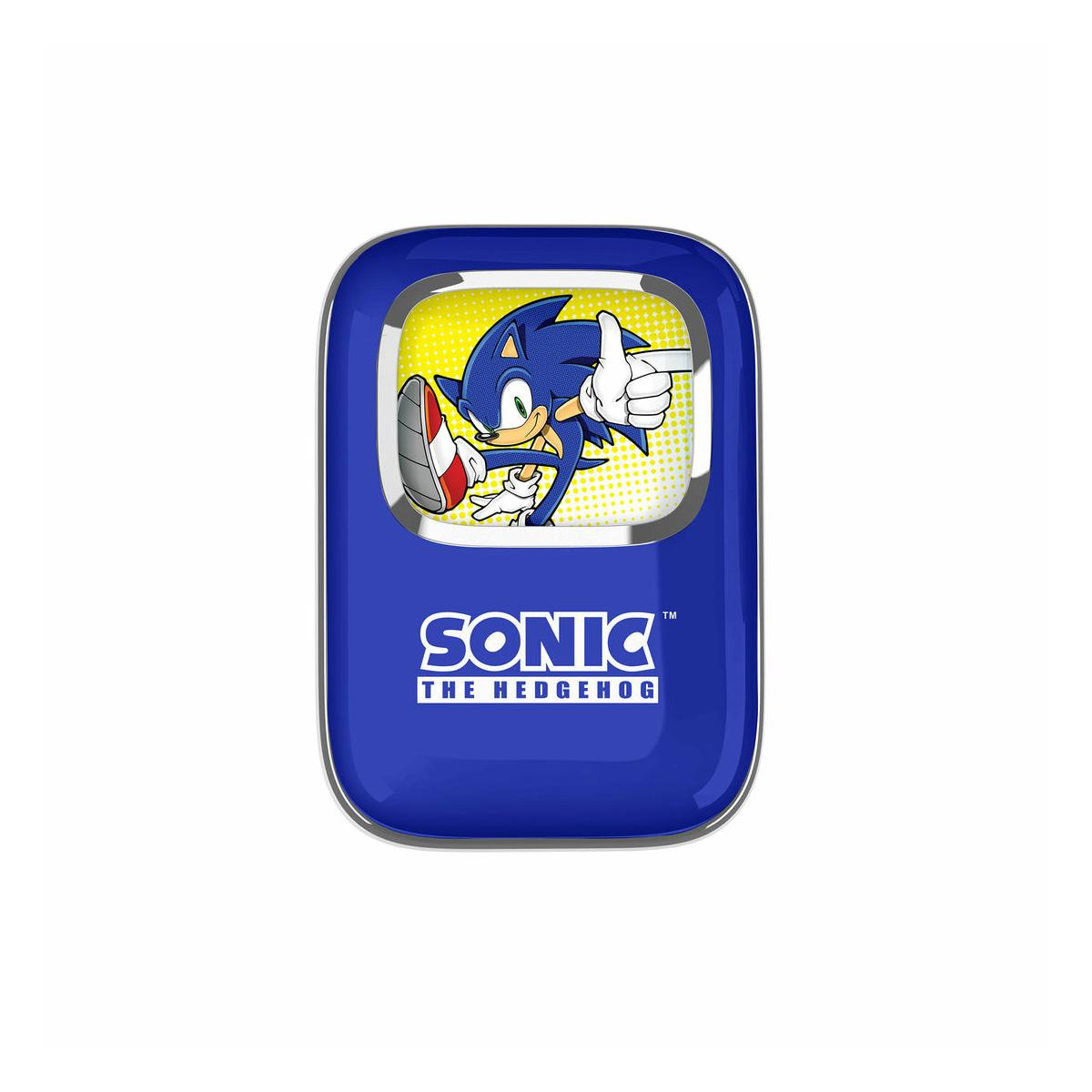 A blue Sonic the Hedgehog with red shoes on a blue device.