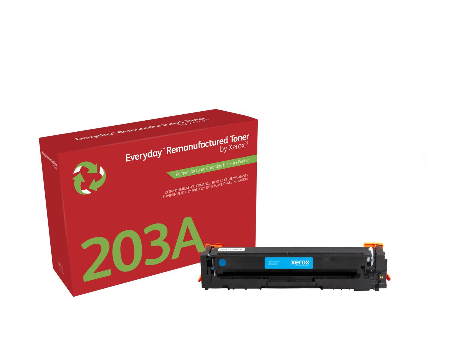 Una scatola rossa etichettata 203A e un toner Xerox.