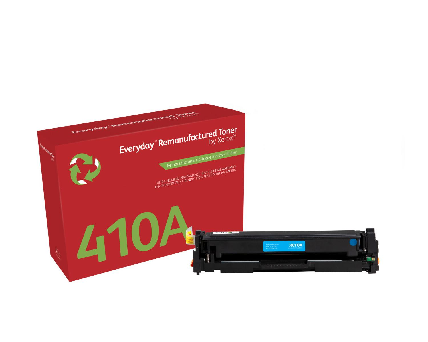 Rote Box mit 410A-Aufdruck und einem schwarzen Xerox-Toner nebenan.