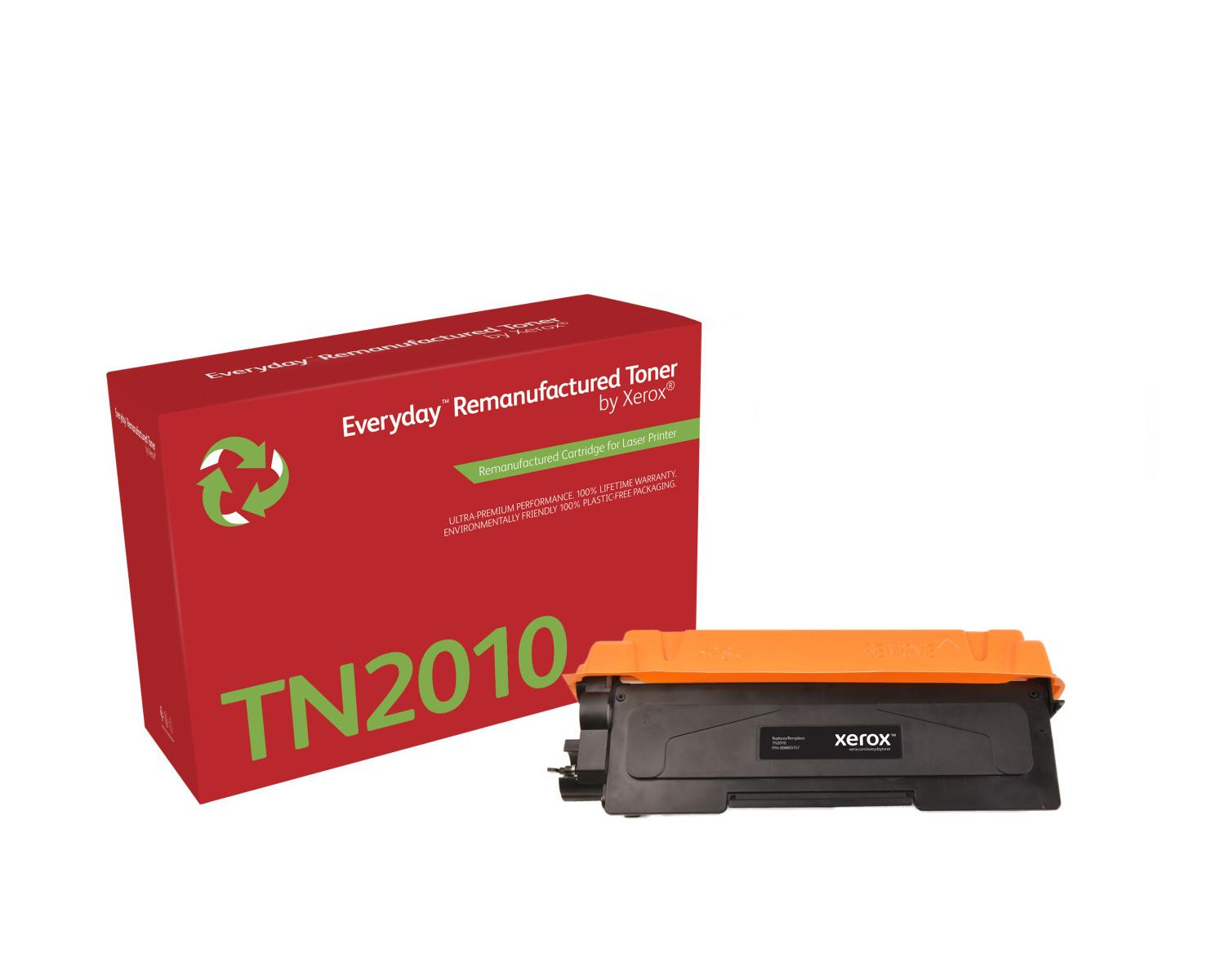 Rote Box mit TN2010-Aufdruck und orangefarbener Tonerpatrone daneben.