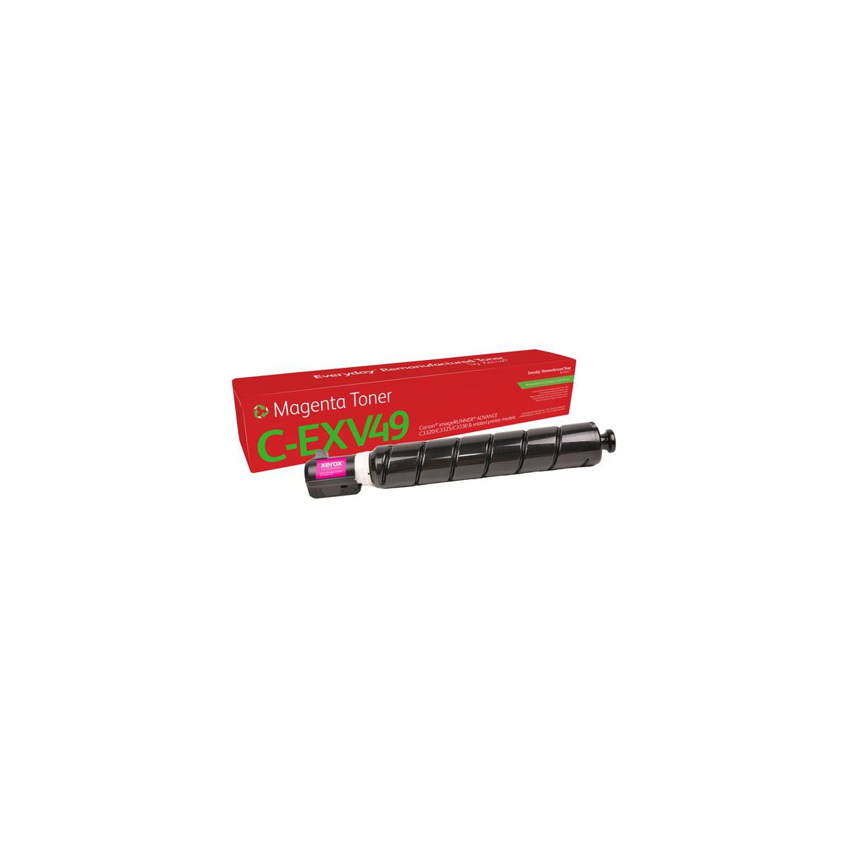 Cartuccia toner magenta C-EXV49 Xerox accanto alla sua scatola.