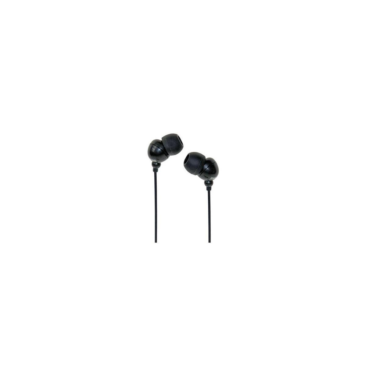Auricolari neri con cavi su sfondo bianco.