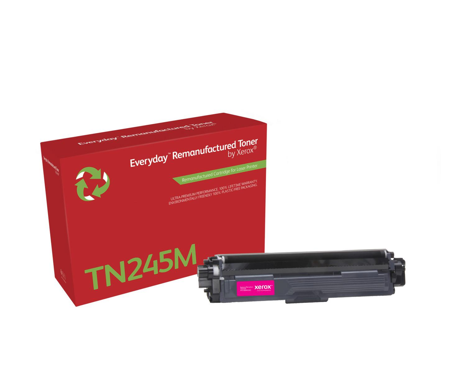 Caja roja con cartucho de tóner Xerox TN245M al lado.