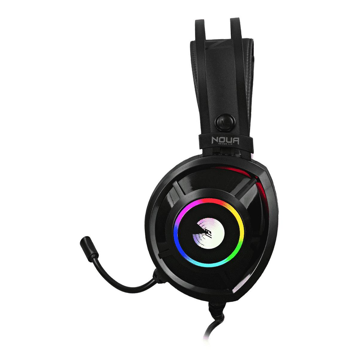 Cuffie da gaming nere con microfono e illuminazione RGB.