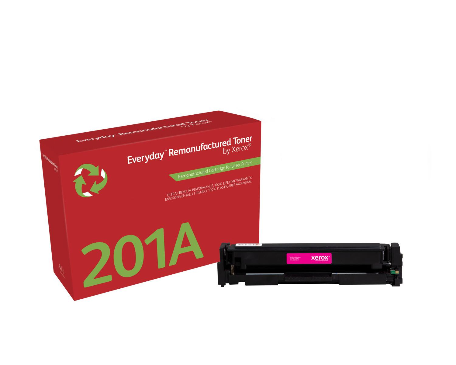 Scatola rossa con "201A" e cartuccia toner Xerox.