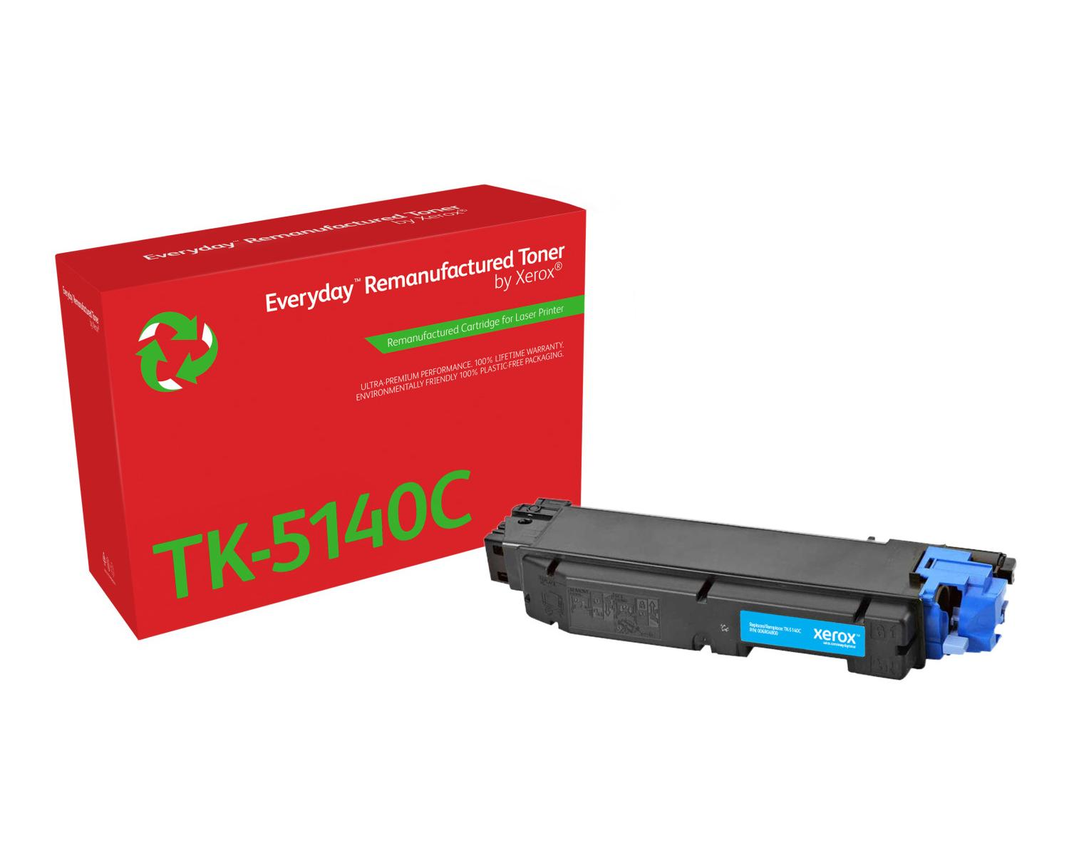 Czerwone pudełko z TK-5140C i czarnym tonerem Xerox.