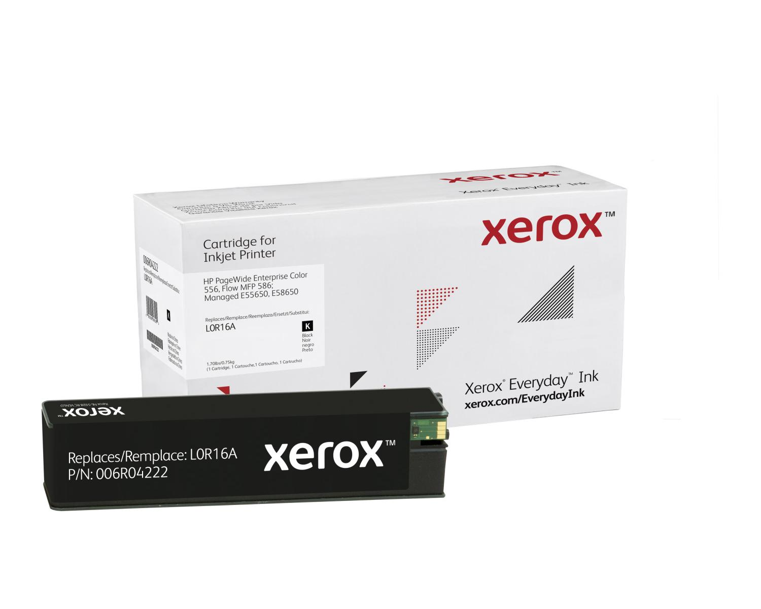 Cartuccia d'inchiostro Xerox LOR16A per stampanti HP, nera. Confezione e cartuccia.