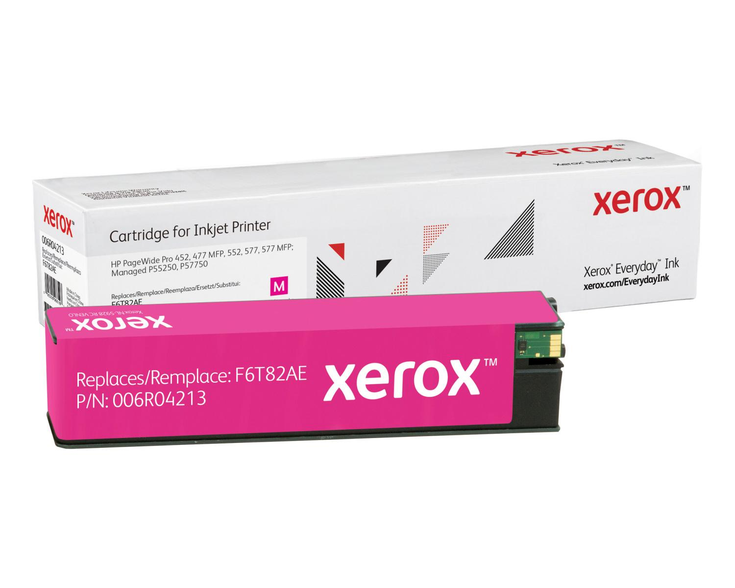 Embalaje y cartucho de tinta magenta para impresoras Xerox HP PageWide Pro.