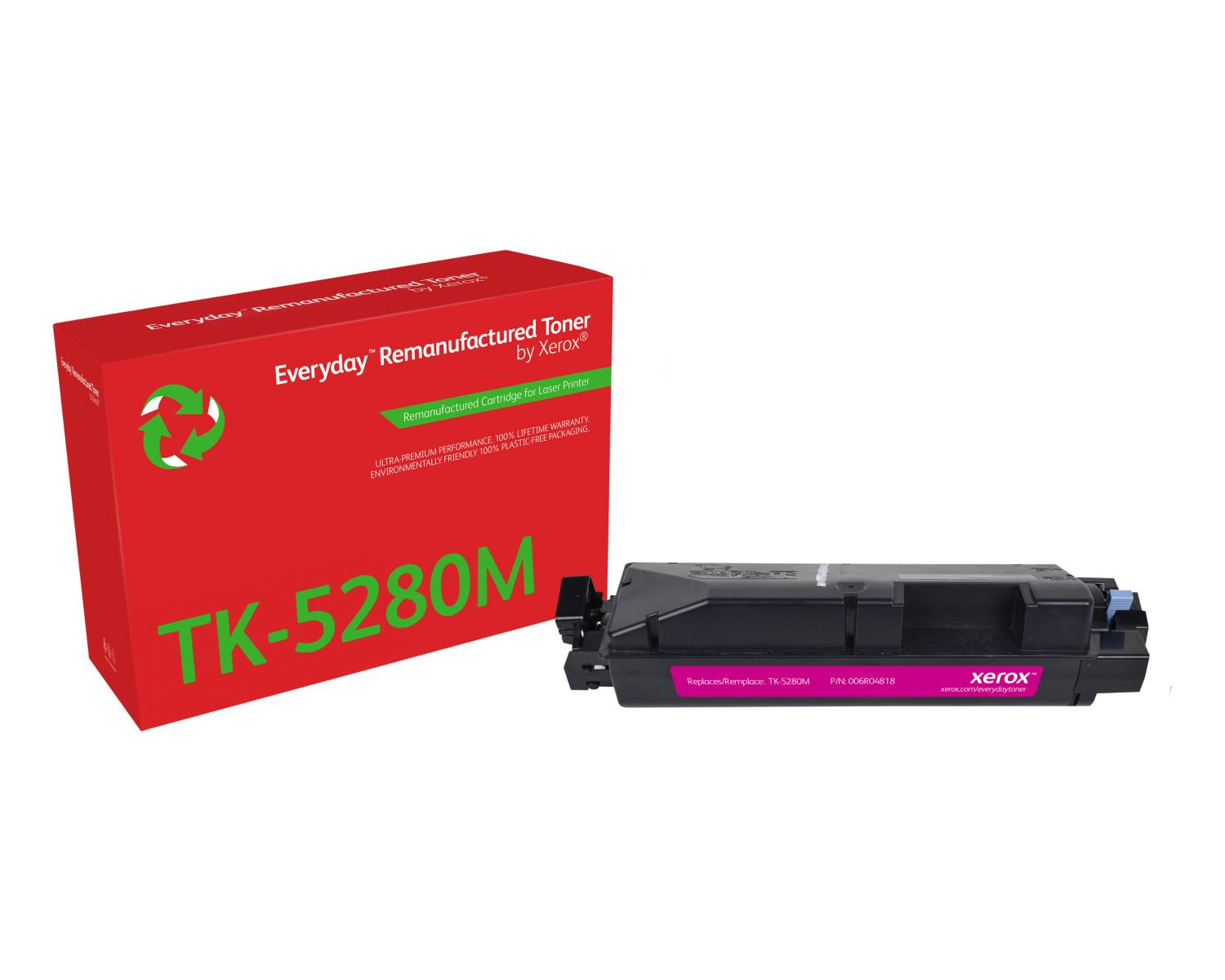 Czerwone pudełko z tonerem TK-5280M i obok wkład do drukarki Xerox.