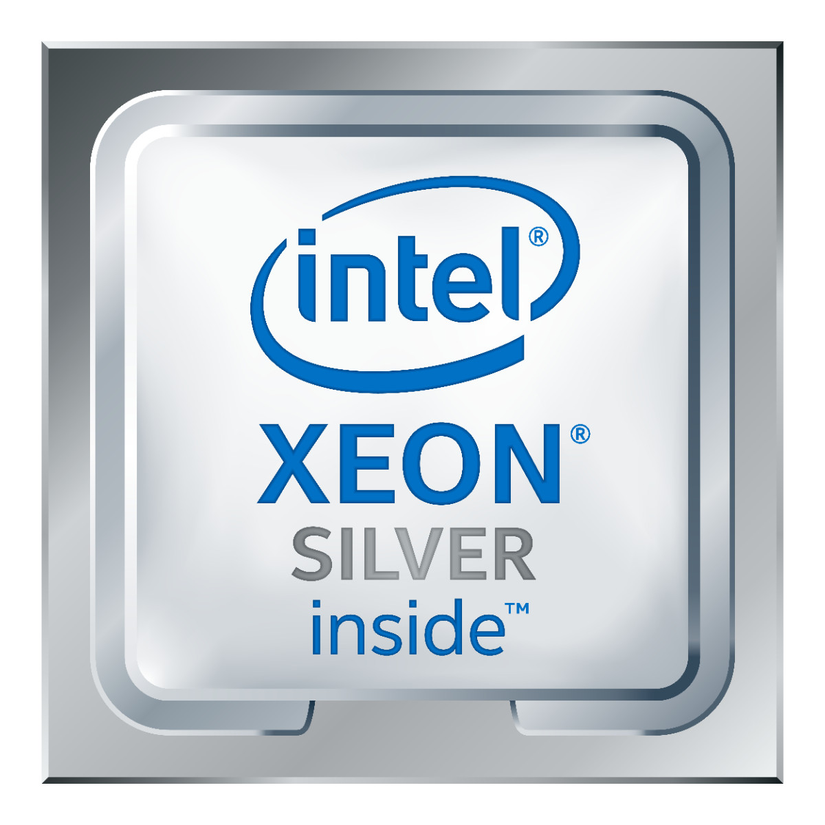 Logo Intel Xeon Silver inside sobre fondo plateado.