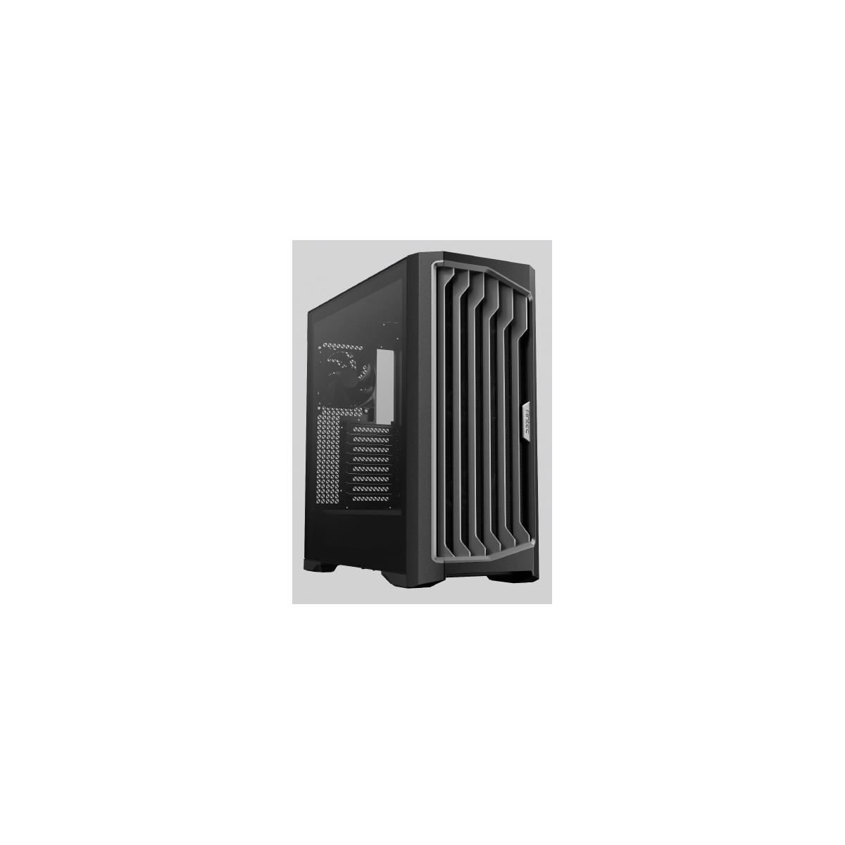 Case del computer nero con fessure di ventilazione verticali e finestra in vetro.
