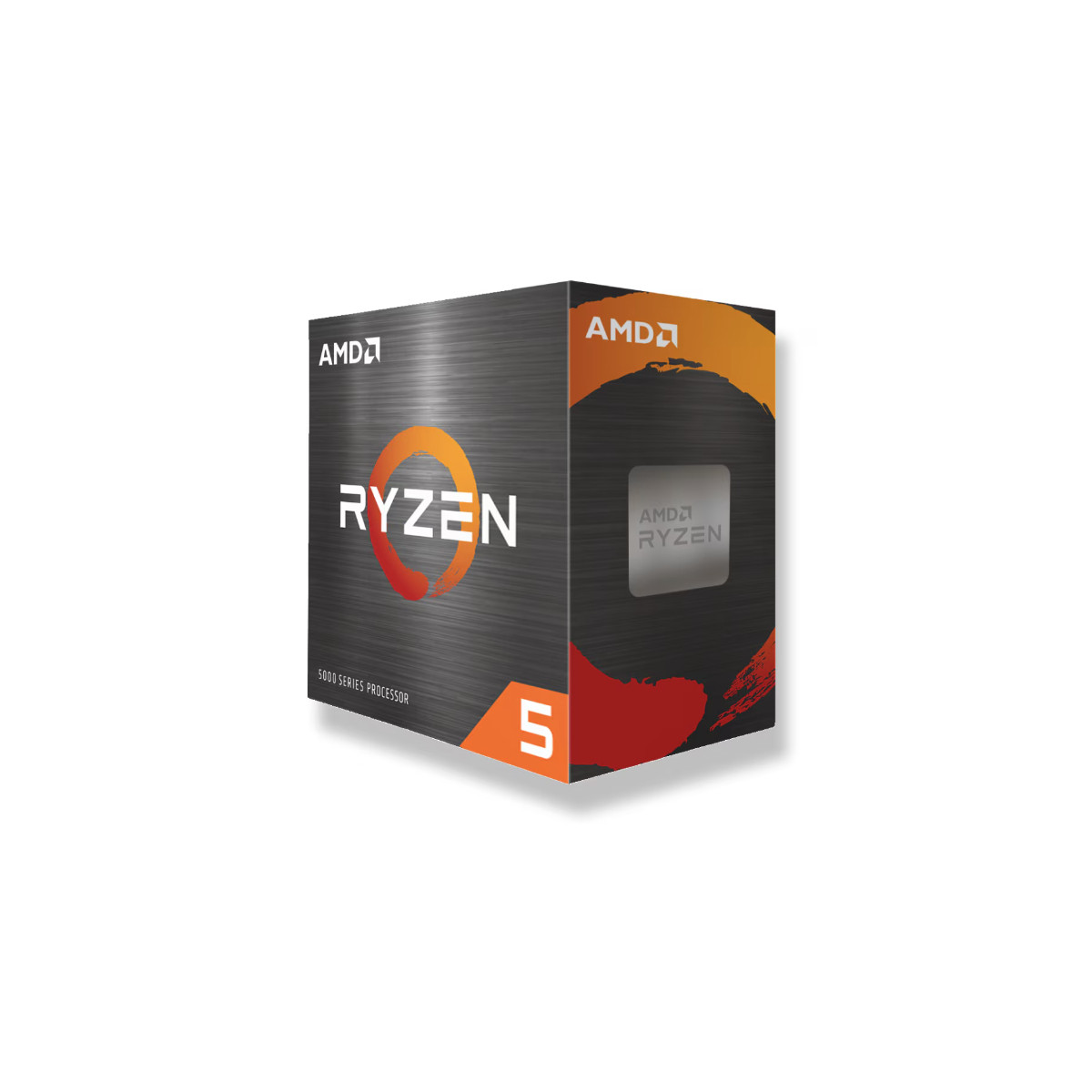 AMD Ryzen 5 5000 Series Processor box. Gray and black with orange accents.