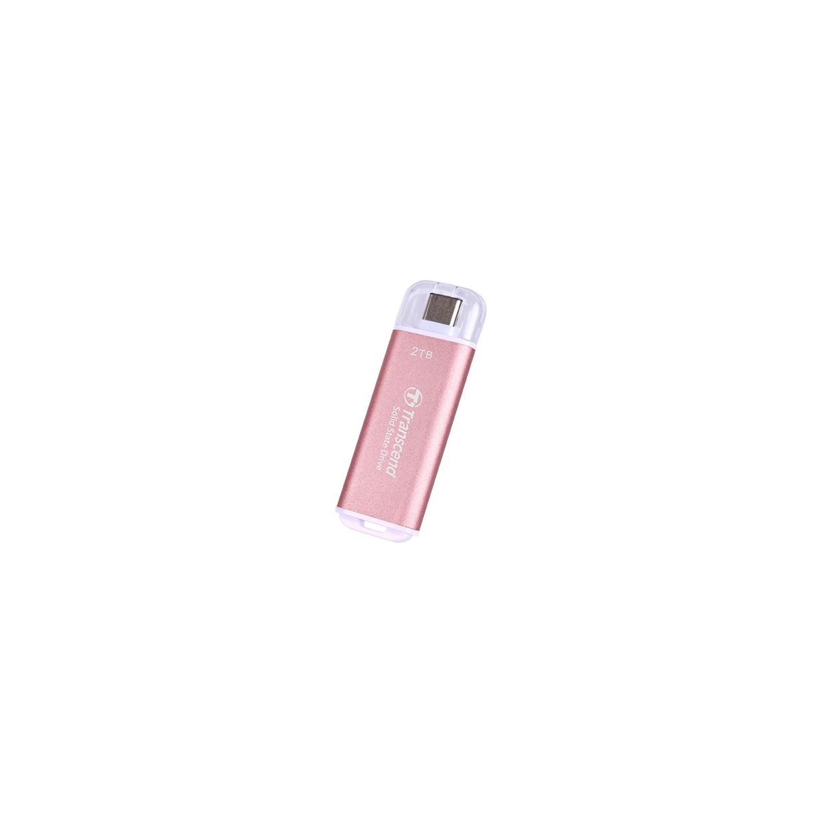 Un'unità flash USB Transcend SSD da 2 TB color oro rosa.
